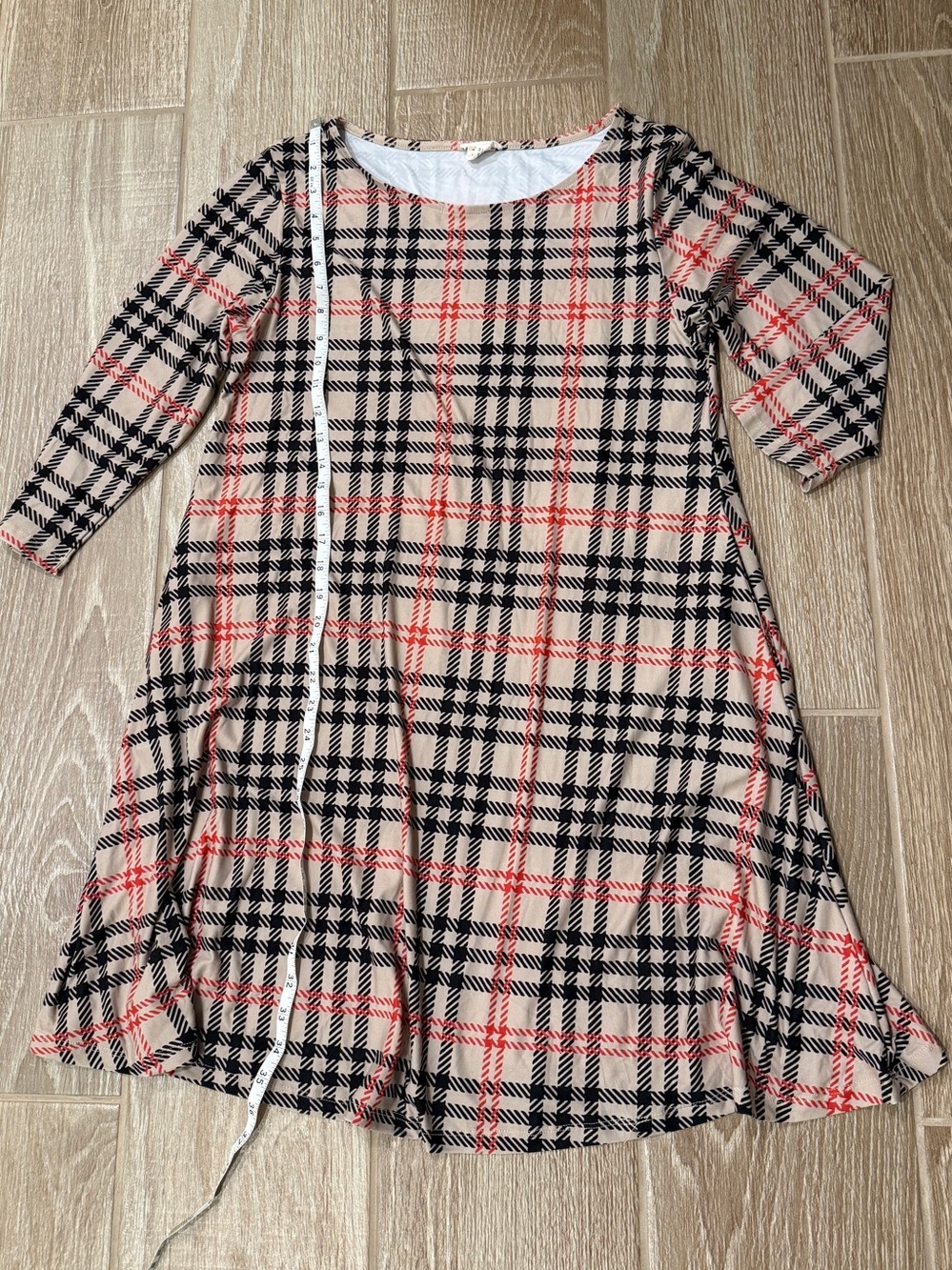Yelete Plaid A-Line Dress in Cream, Black & Red